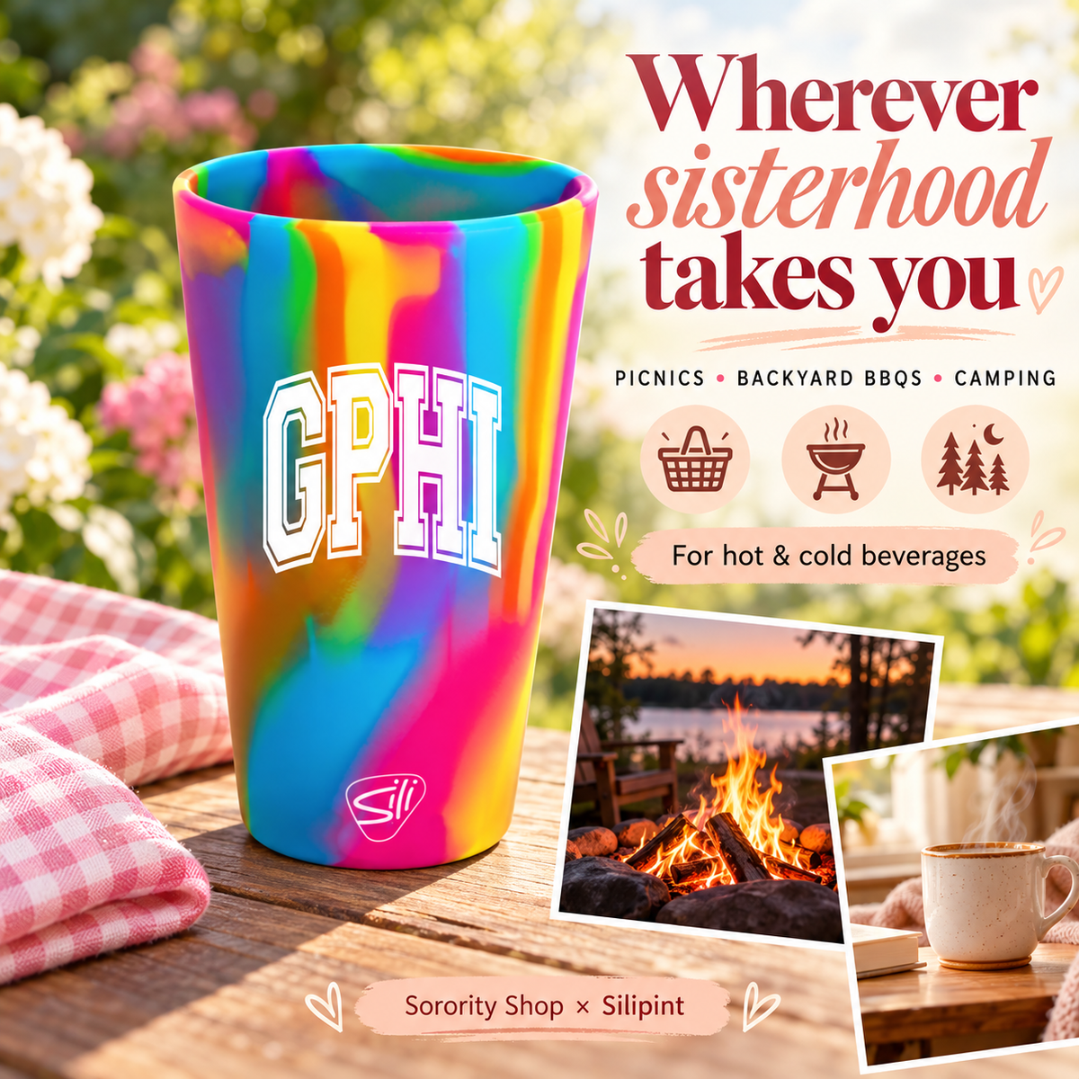 Sorority Shop x Silipint Gamma Phi Beta 16oz Silicone Cup