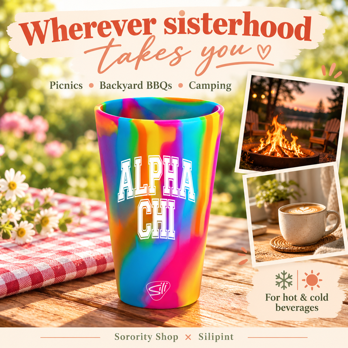 Sorority Shop x Silipint Alpha Chi Omega 16oz Silicone Cup