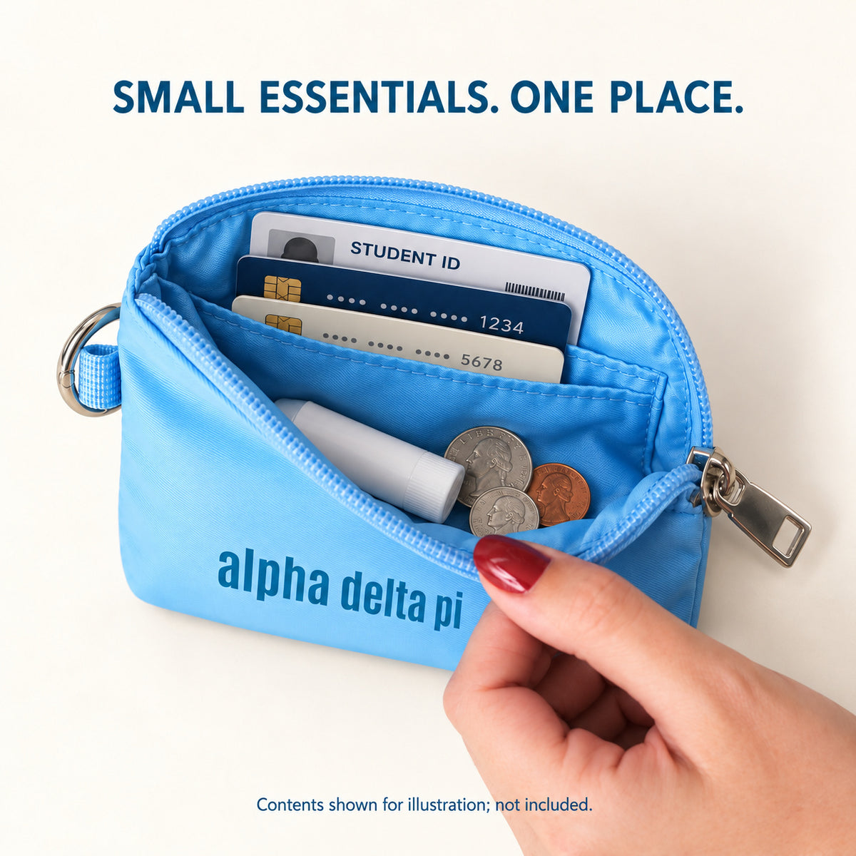 Alpha Delta Pi Zipper Wallet Pouch with Keyring