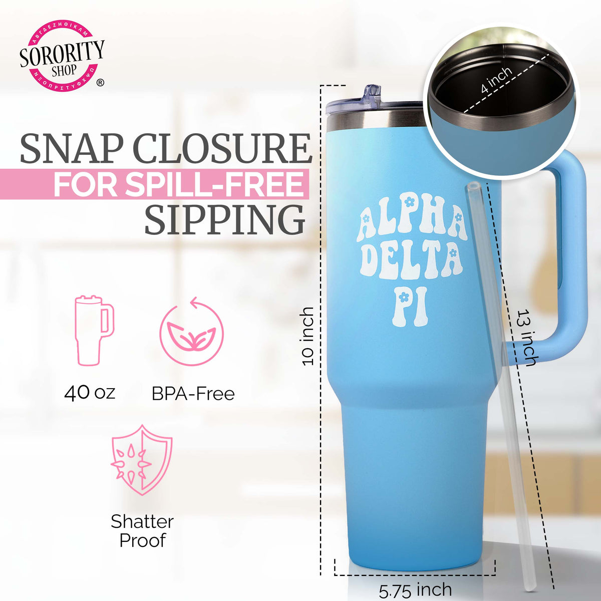 Sorority Shop Tumbler - 40oz Stainless Steel with Handle