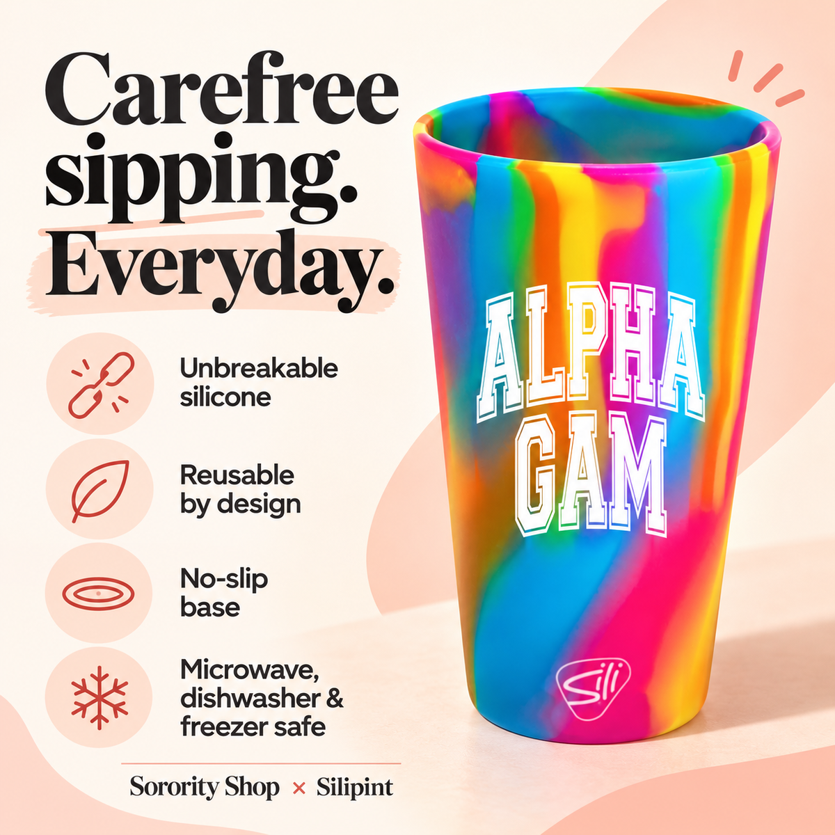 Sorority Shop x Silipint Alpha Gamma Delta 16oz Silicone Cup