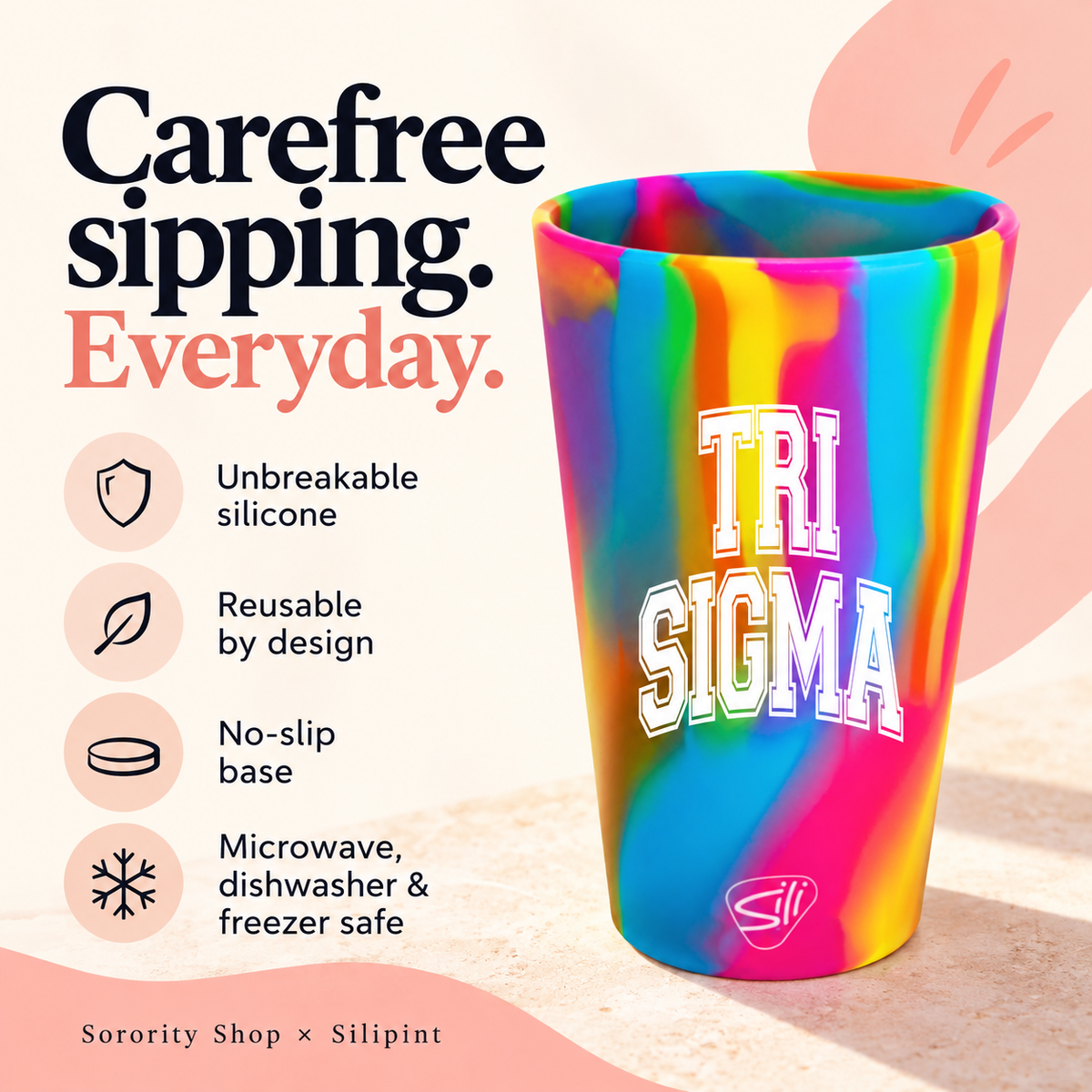 Sorority Shop x Silipint Sigma Sigma Sigma 16oz Silicone Cup