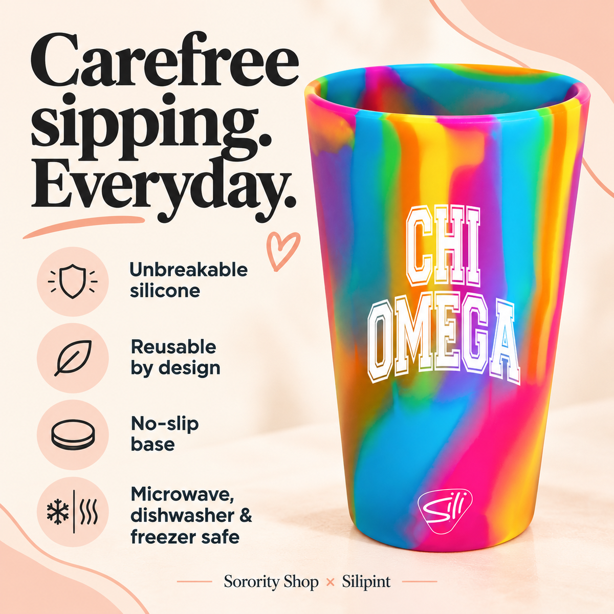 Sorority Shop x Silipint Chi Omega 16oz Silicone Cup