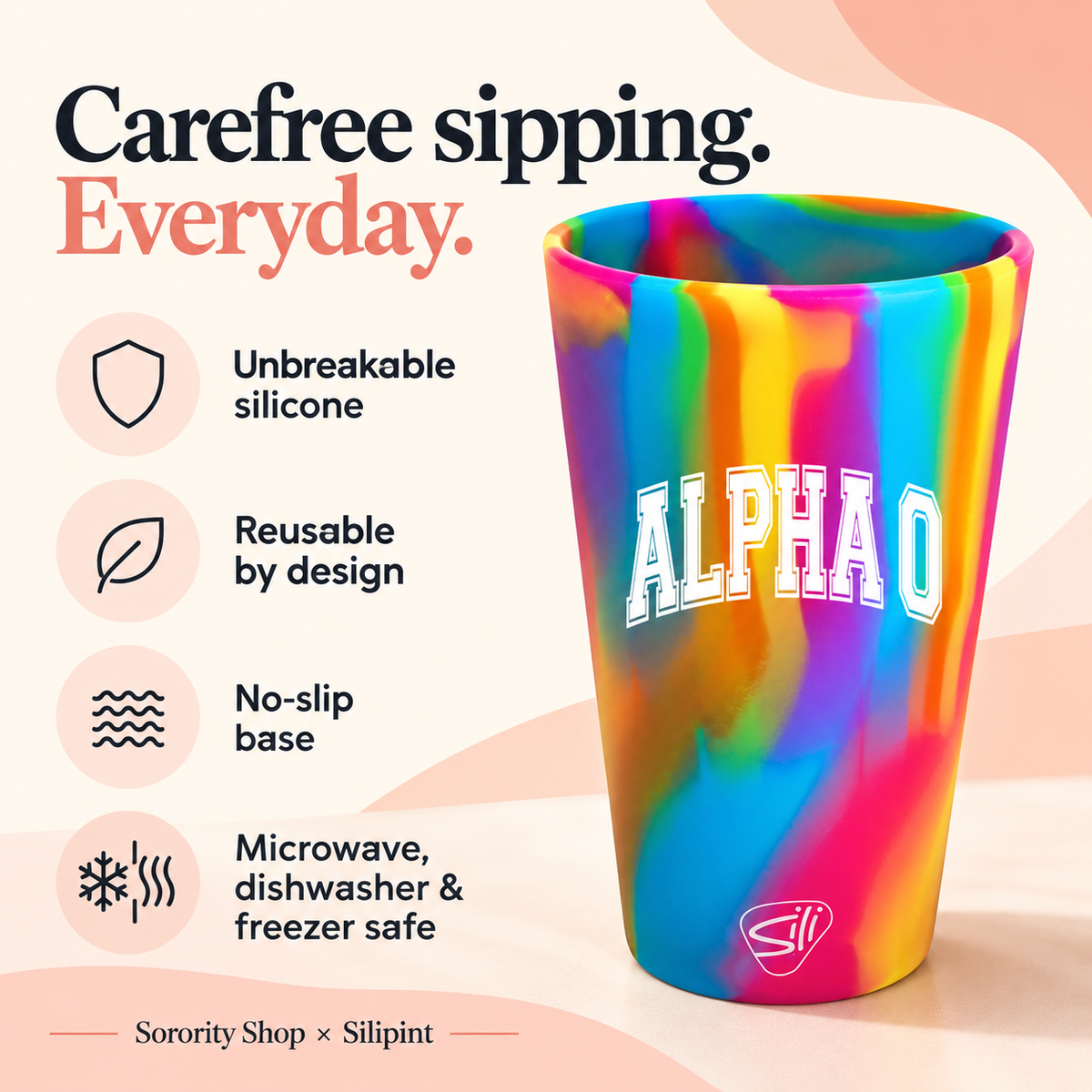 Sorority Shop x Silipint Alpha Omicron Pi 16oz Silicone Cup