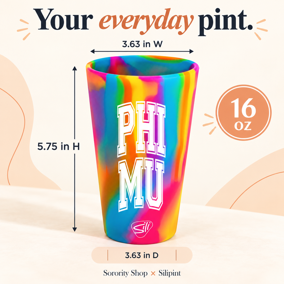 Sorority Shop x Silipint Phi Mu 16oz Silicone Cup