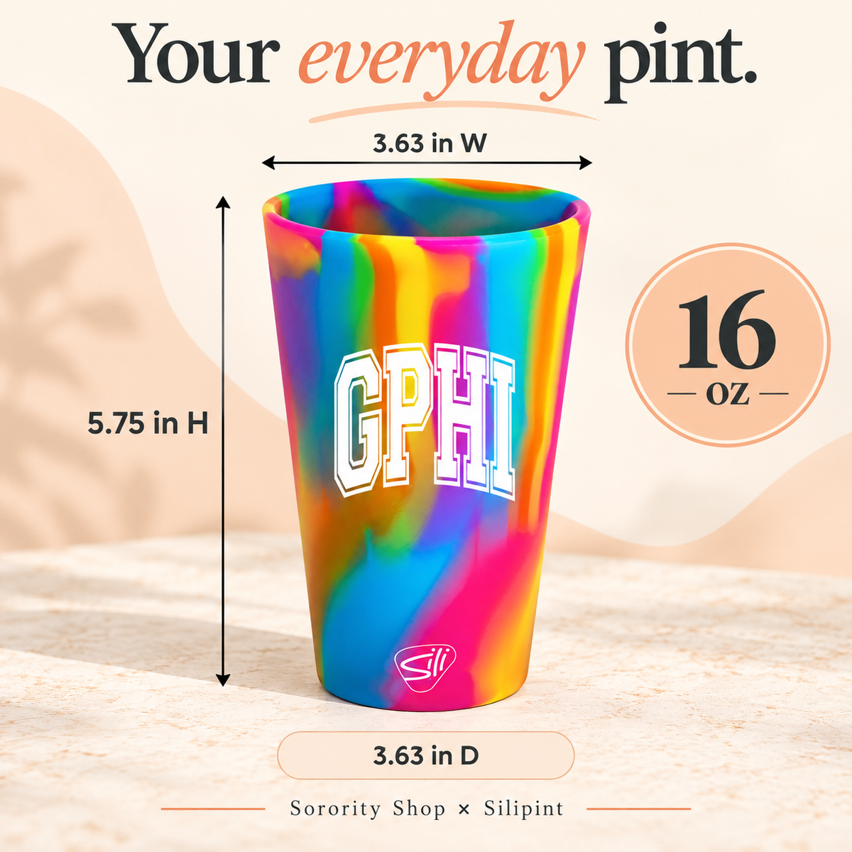 Sorority Shop x Silipint Gamma Phi Beta 16oz Silicone Cup