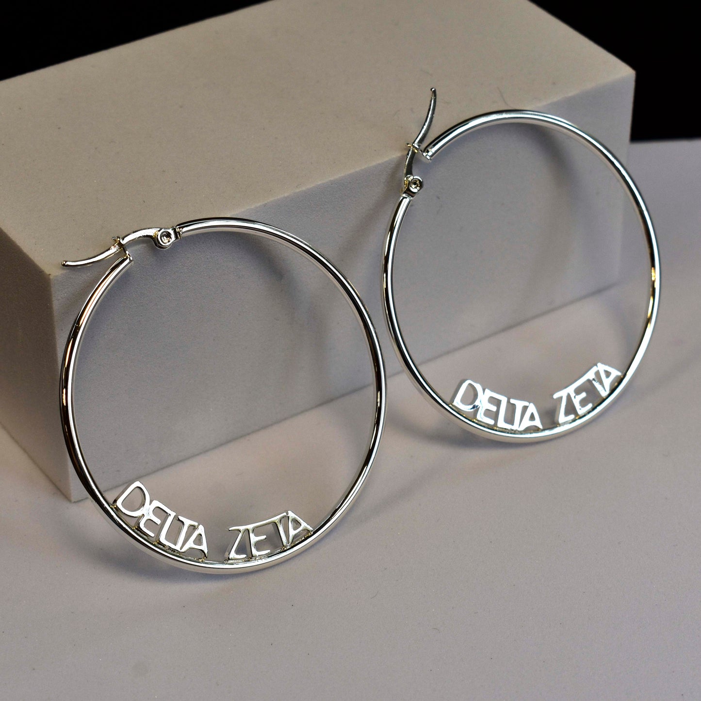 Gamma Rho Lambda Silver Hoop Earrings- Name Design
