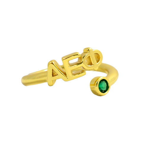 Alpha Epsilon Phi Ring- Gold Plated with Greek Letters and CZ Gemstone