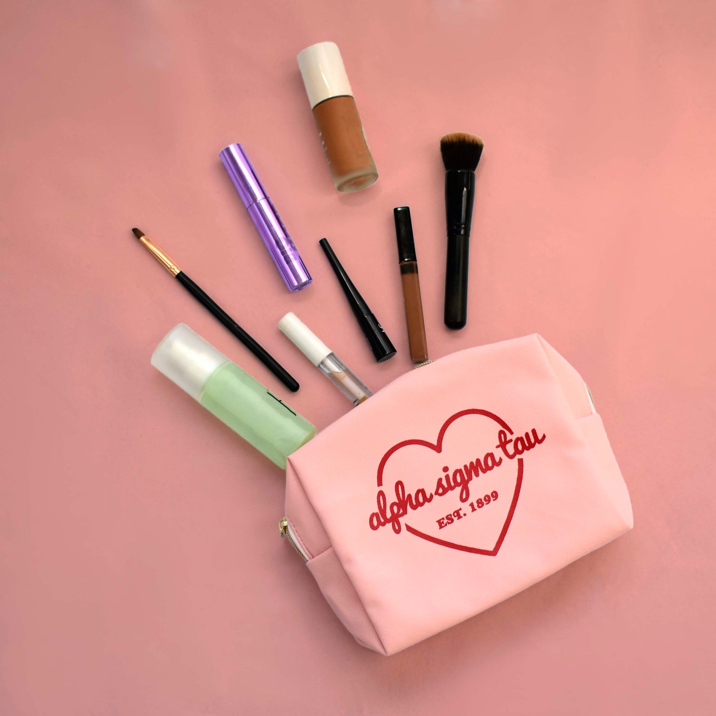 Alpha Sigma Tau Pink w/Red Heart Makeup Bag