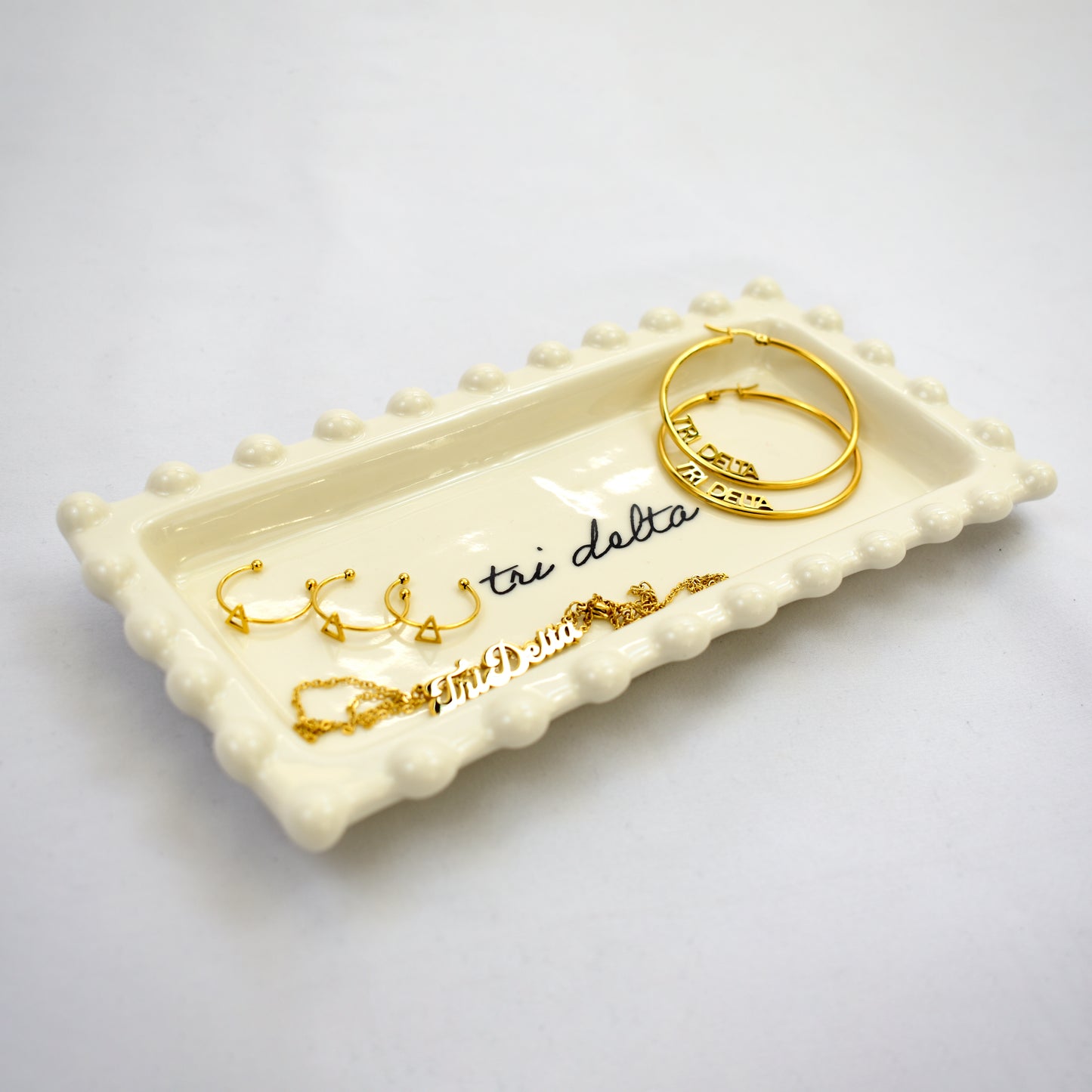 Phi Mu Jewelry Dish - Rectangular Cursive Script Sorority Name