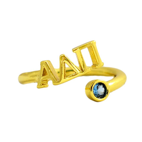 Alpha Delta Pi Ring- Gold Plated with Greek Letters and CZ Gemstone