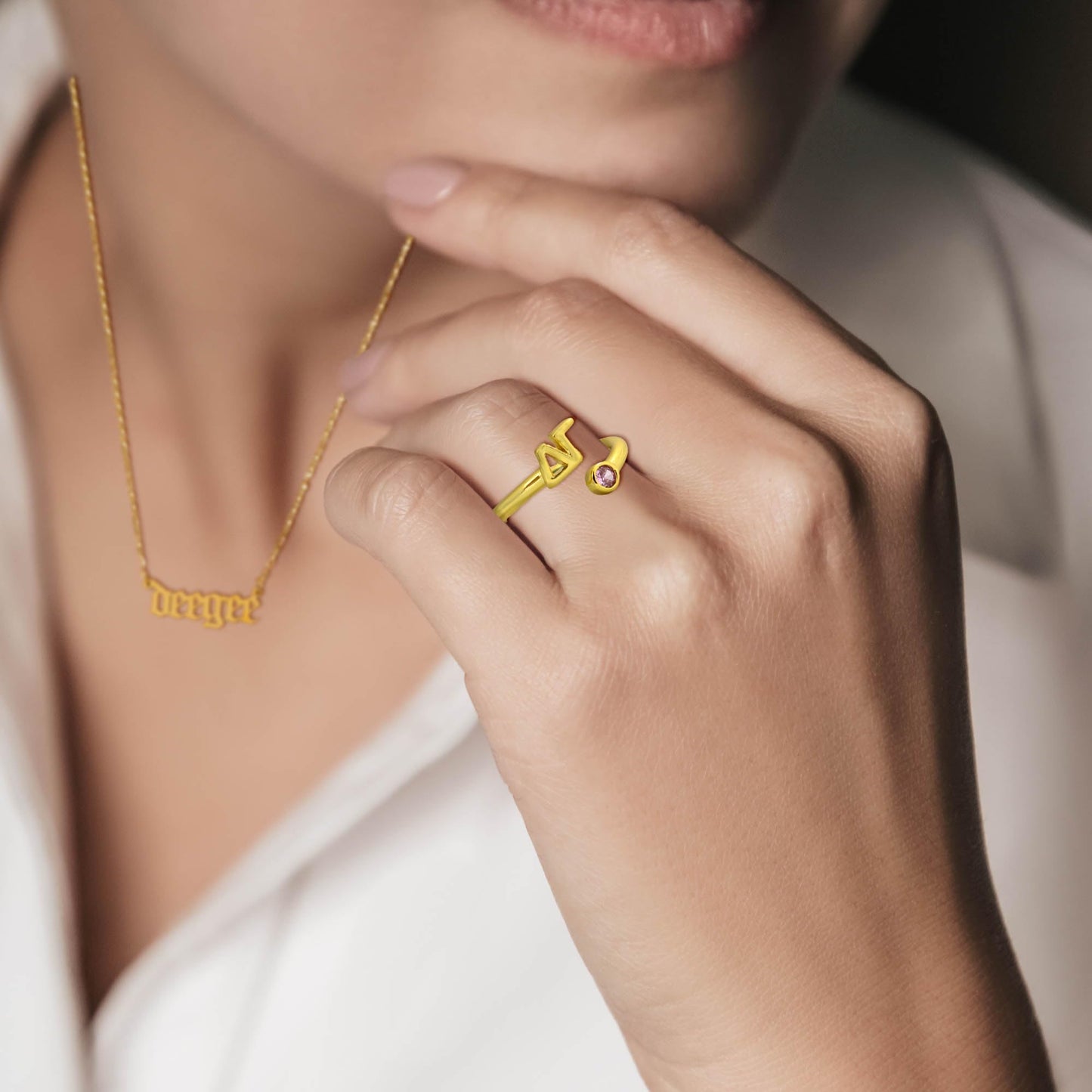 Pi Beta Phi Ring- Gold Plated with Greek Letters and CZ Gemstone