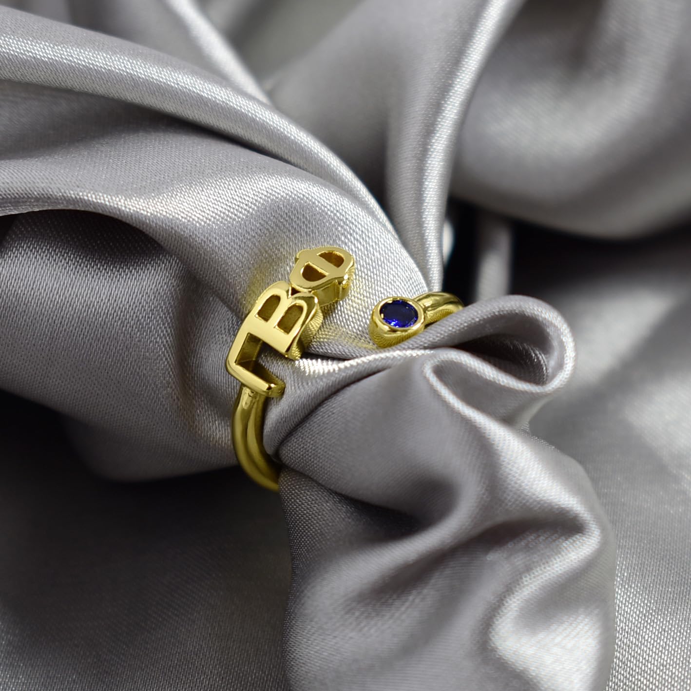 Pi Beta Phi Ring- Gold Plated with Greek Letters and CZ Gemstone