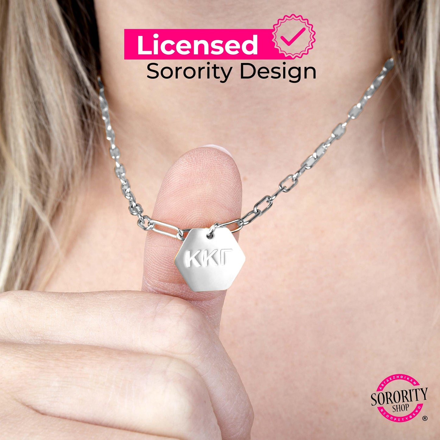Gamma Phi Beta Necklace- Silver Paperclip Style with GPB Pendant