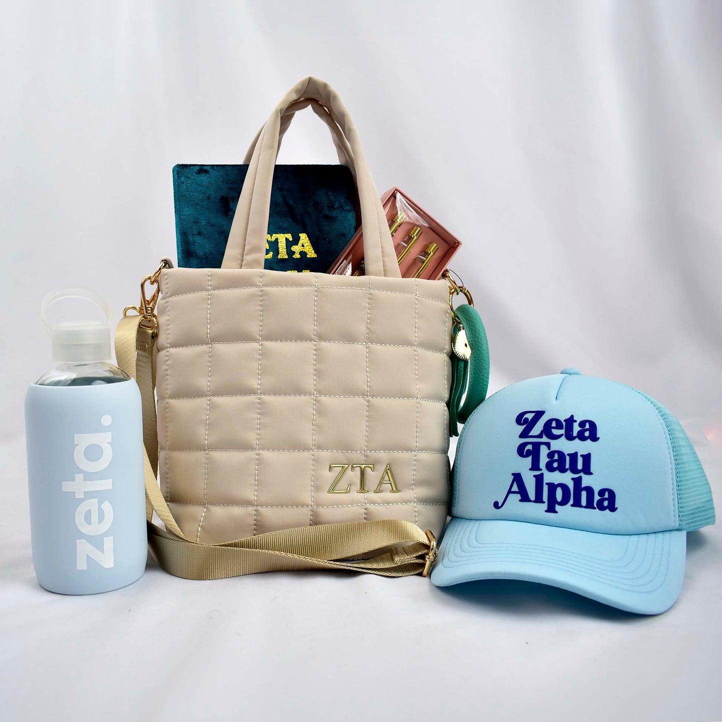 Alpha Gamma Delta Small Crossbody Quilted Tote Bag with Greek Letters
