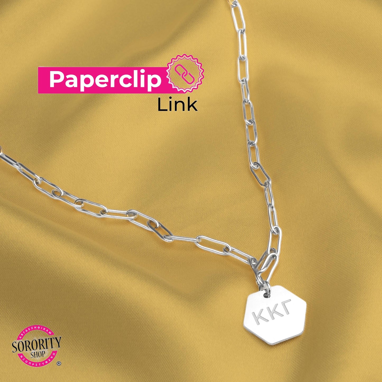 Gamma Phi Beta Necklace- Silver Paperclip Style with GPB Pendant