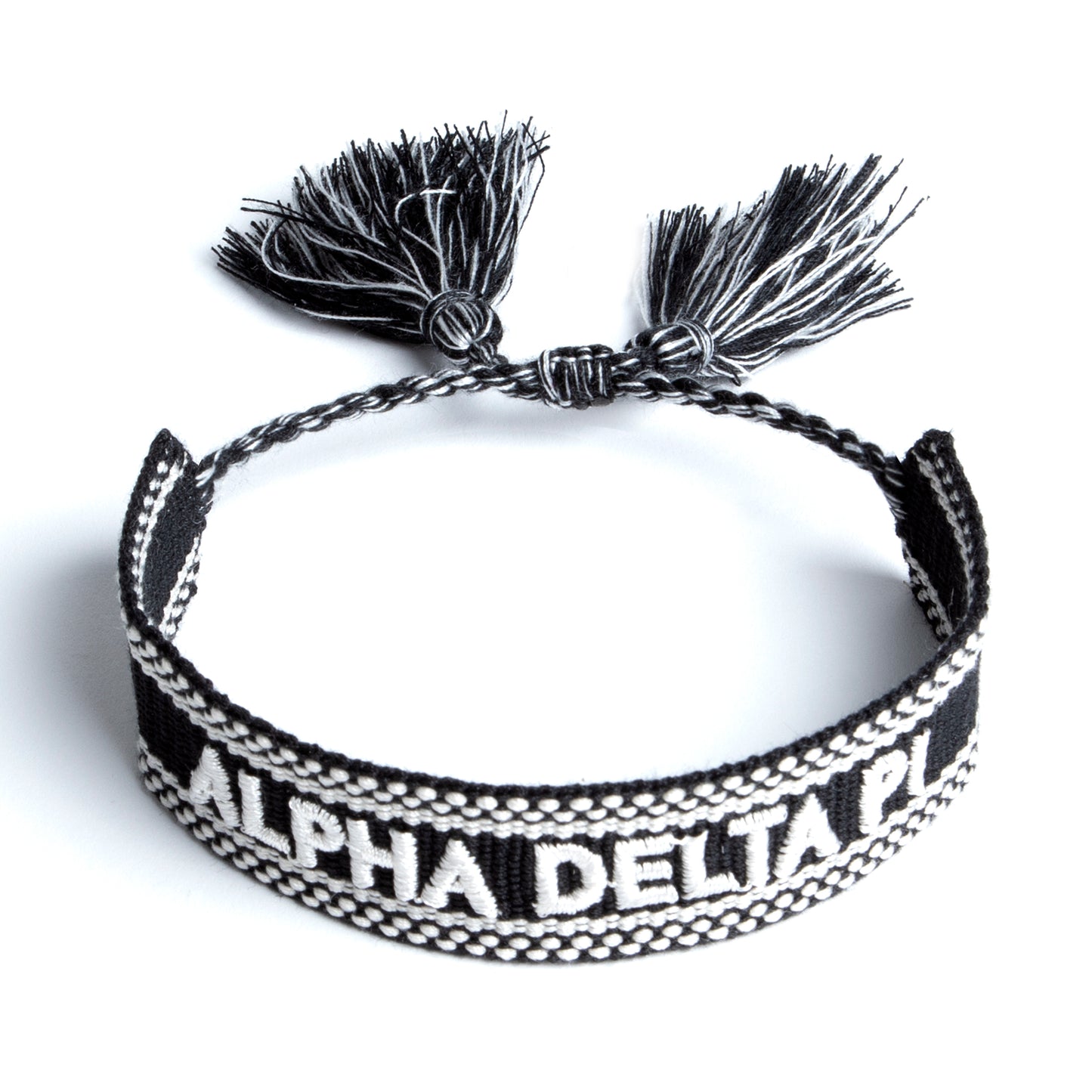 Alpha Delta Pi Woven Bracelet, Black and White Design