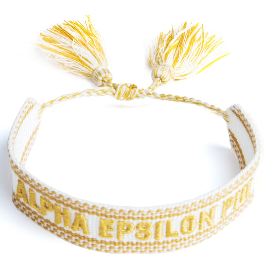 Alpha Epsilon Phi Woven Bracelet, White and Gold Design