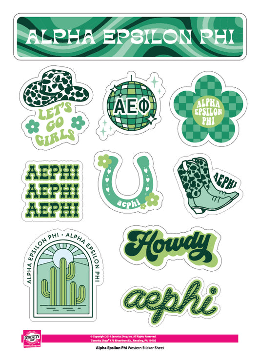 Alpha Epsilon Phi Sticker Sheet - Western Disco Design