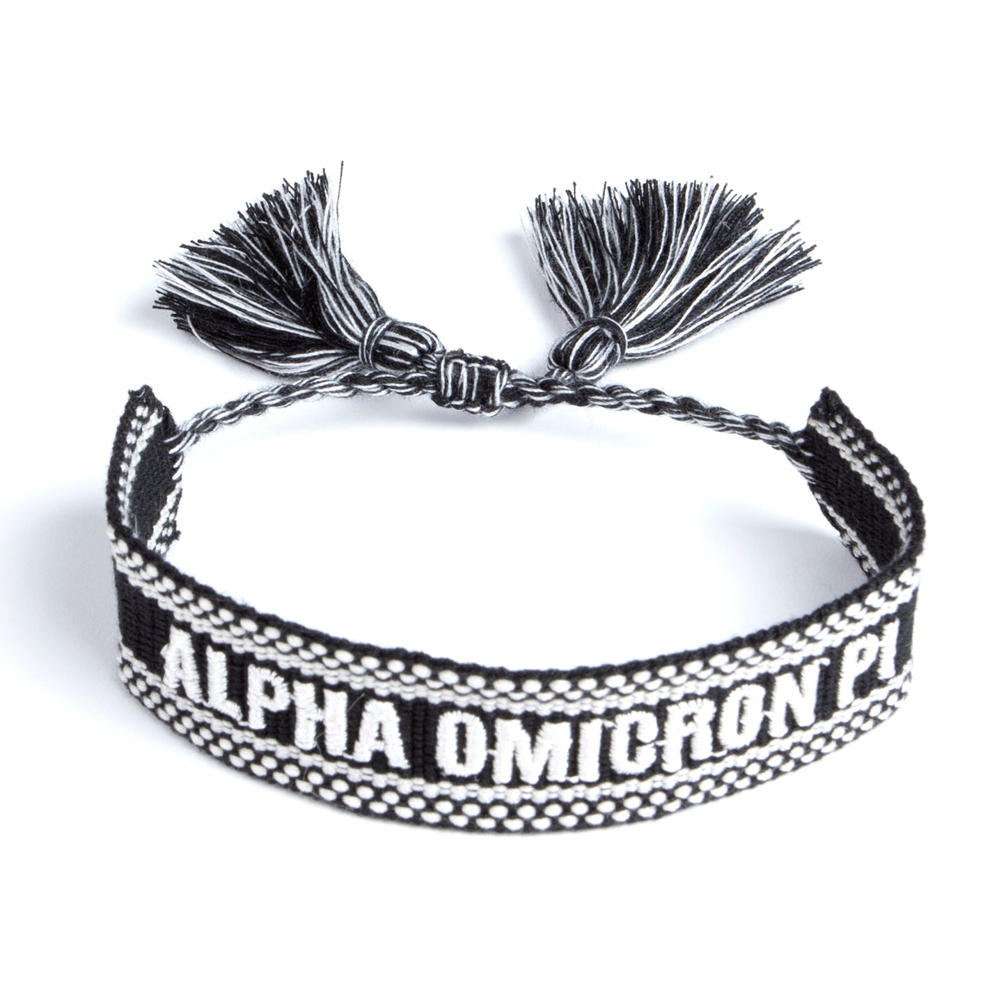 Alpha Omicron Pi Woven Bracelet, Black and White Design