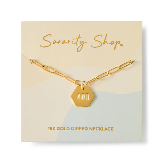 Alpha Omicron Pi Paperclip Necklace with AOP Sorority Pendant