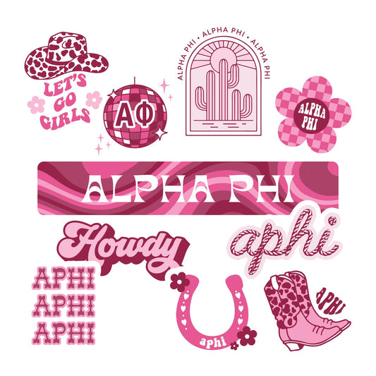 Alpha Phi Sticker Sheet - Western Disco Design