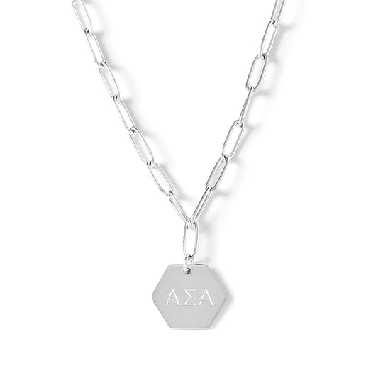 Alpha Sigma Alpha Necklace- Silver Paperclip Style with ASA Pendant