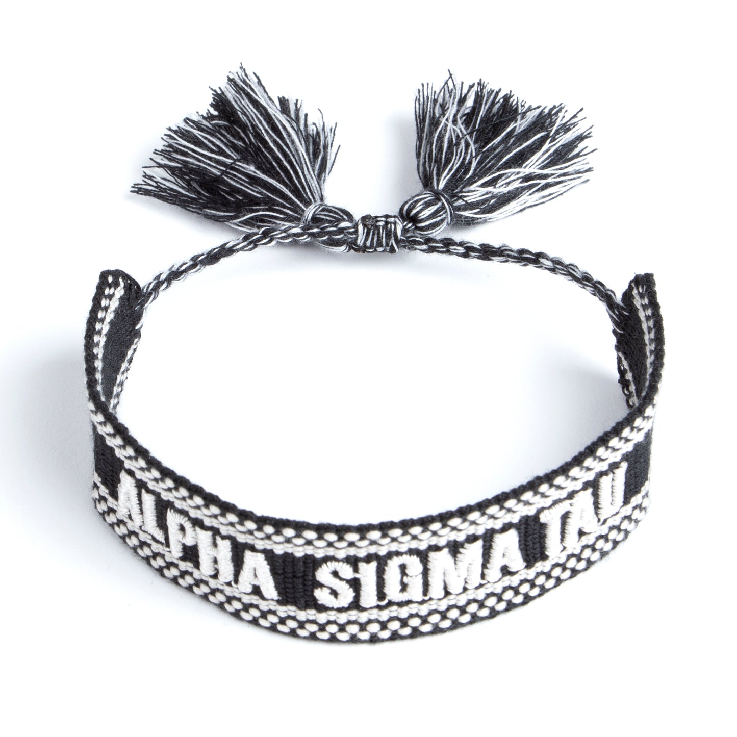 Alpha Sigma Tau Woven Bracelet, Black and White Design