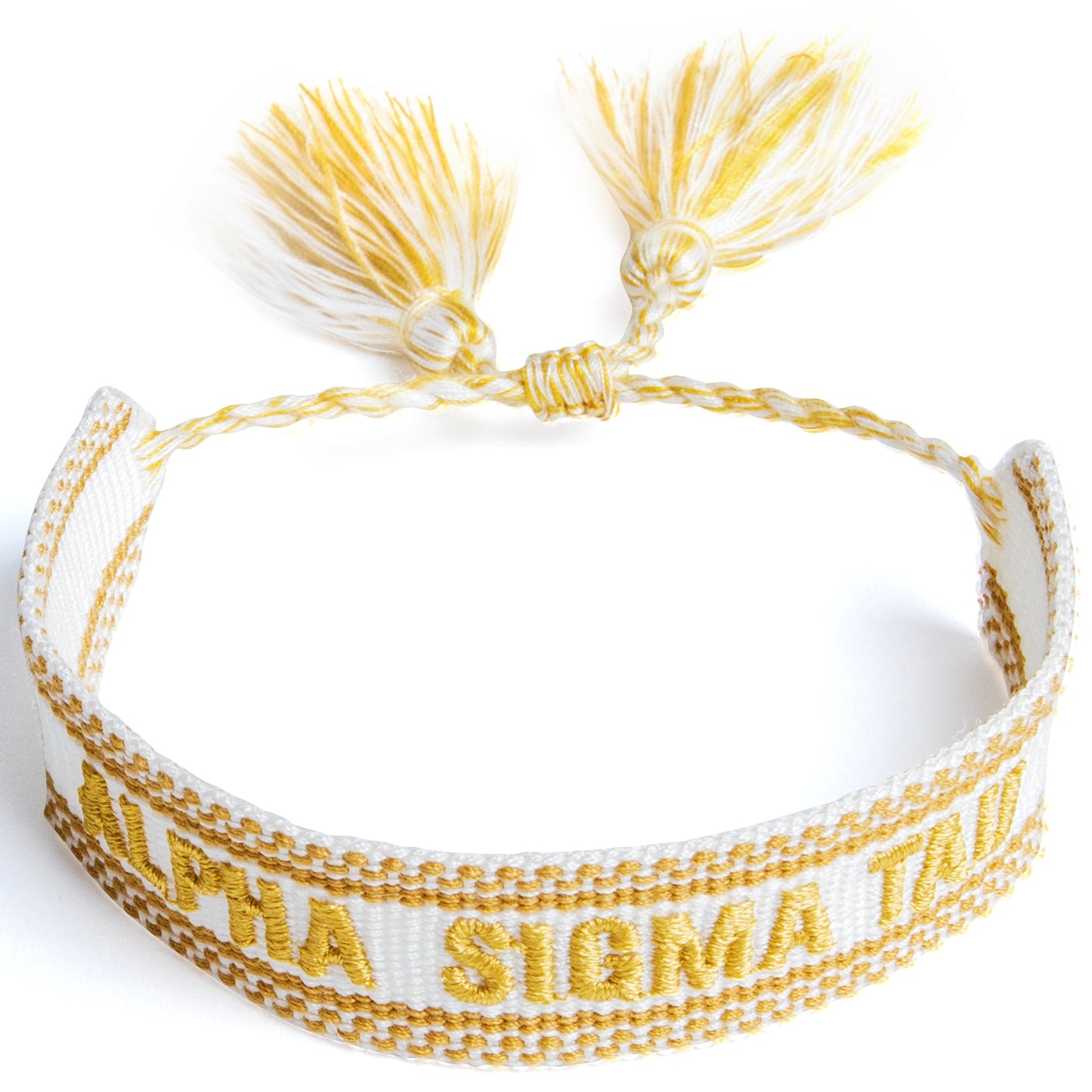 Alpha Sigma Tau Woven Bracelet, White and Gold Design