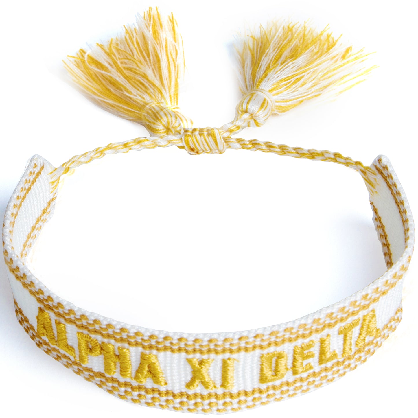 Alpha Xi Delta Woven Bracelet, White and Gold Design