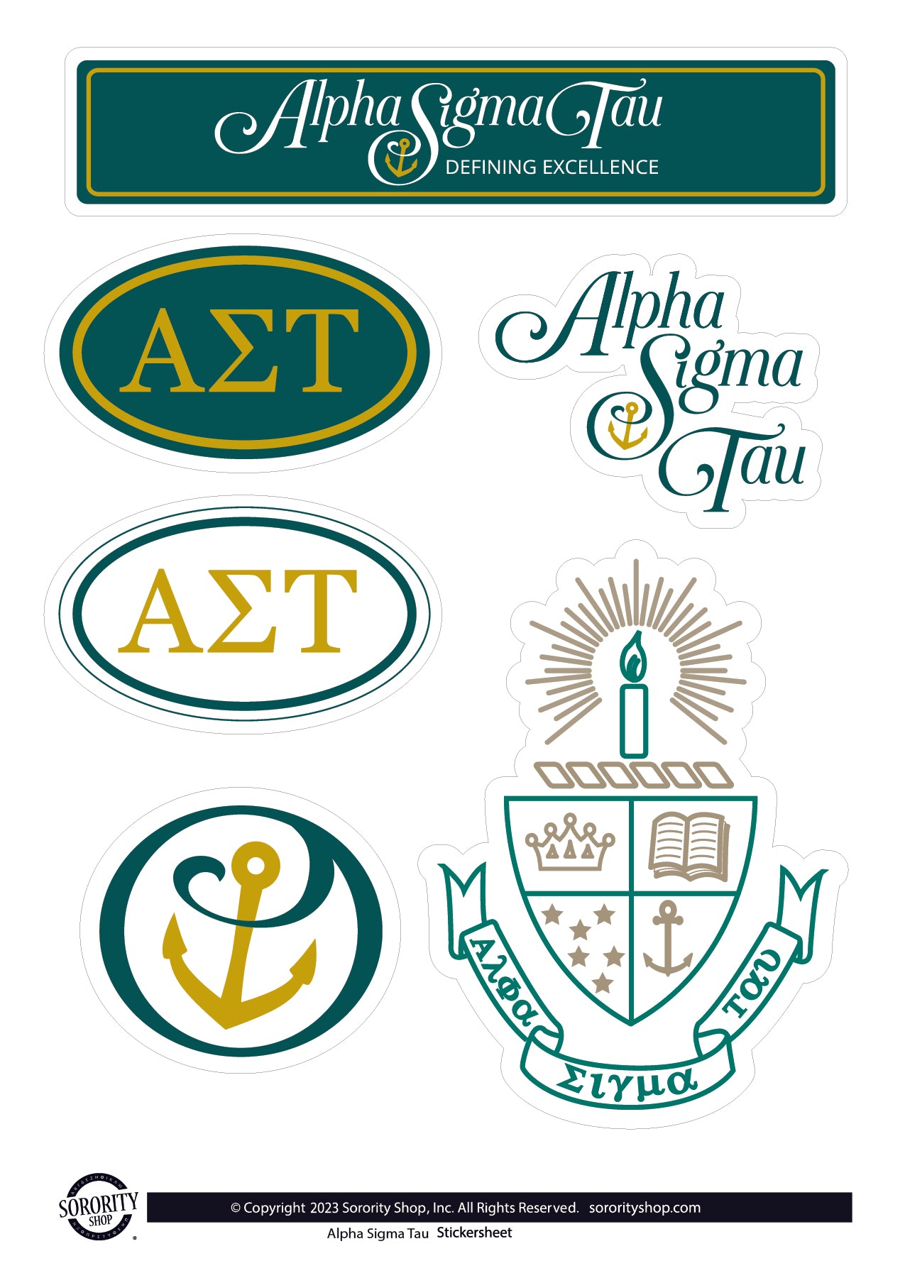 Alpha Sigma Tau Sorority Sticker Sheet- Brand Focus