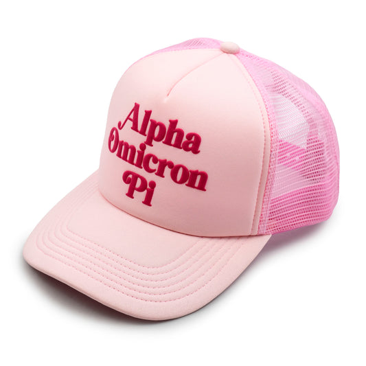 Alpha Omicron Pi Baseball Cap, Mesh Trucker-Style Hat