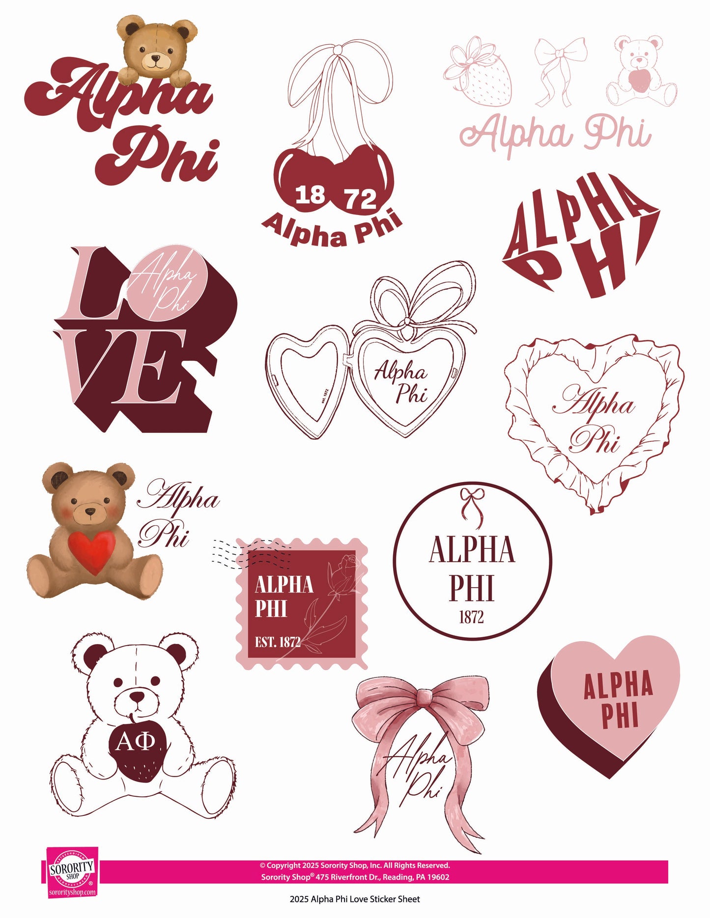 Alpha Phi Sticker Sheet- Teddy Bears and Sisterhood Love Theme
