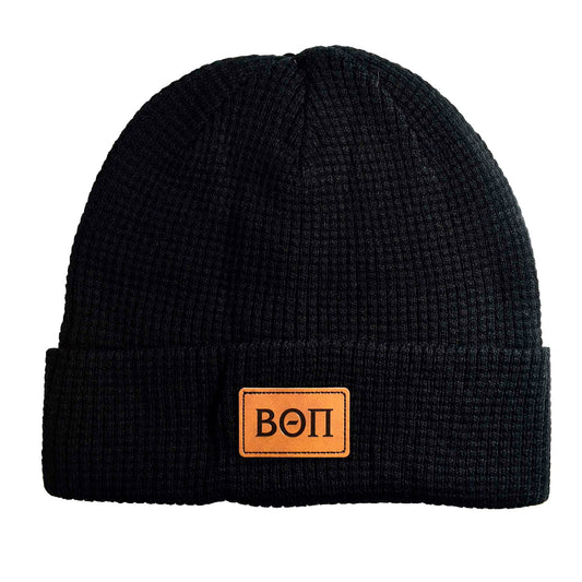 Beta Theta Pi Fraternity Beanie Hat - Black Winter Hat w/ Greek Letters Patch