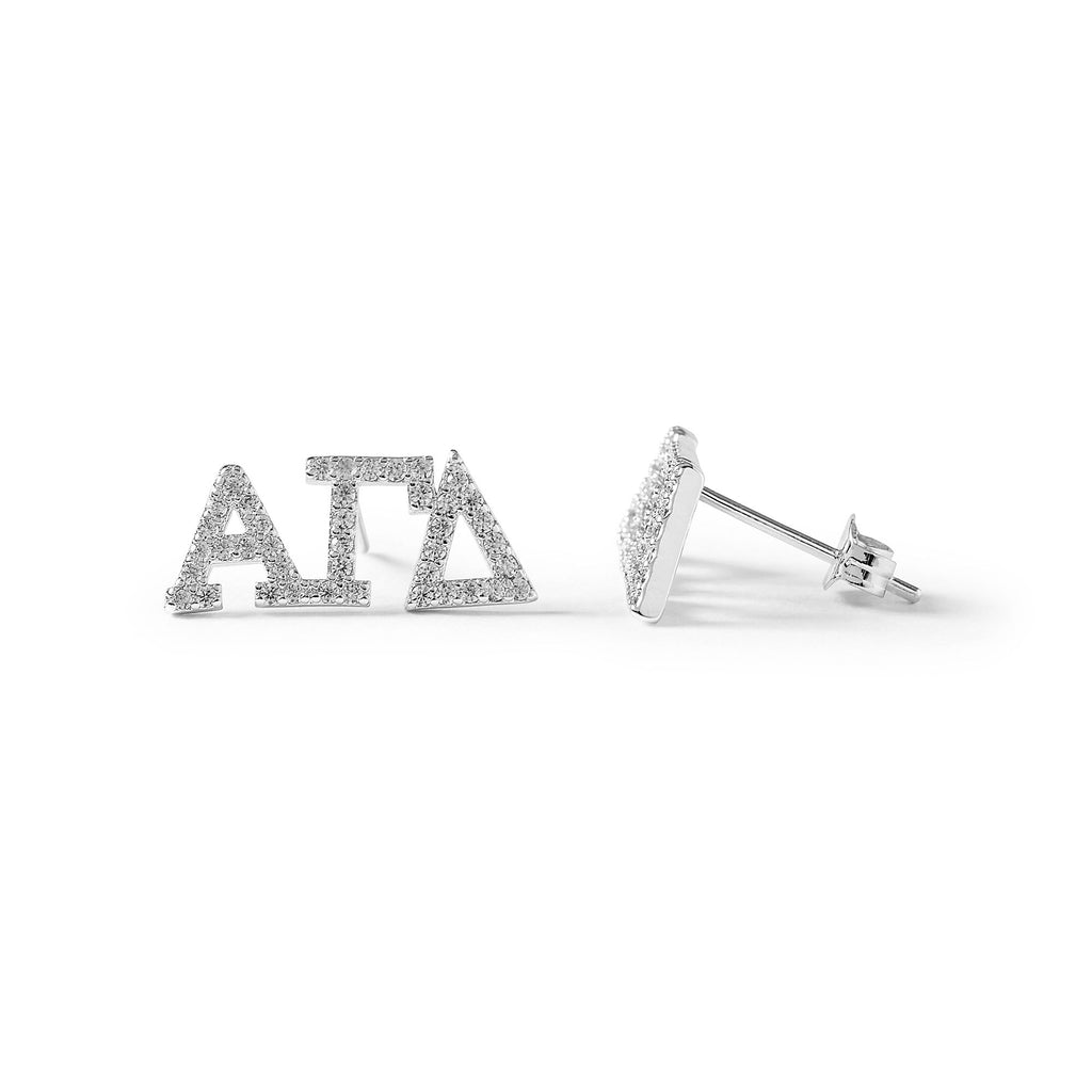 Alpha Gamma Delta White Gold Plated Stud Earrings