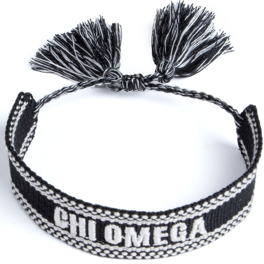 Chi Omega Woven Bracelet, Black and White Design