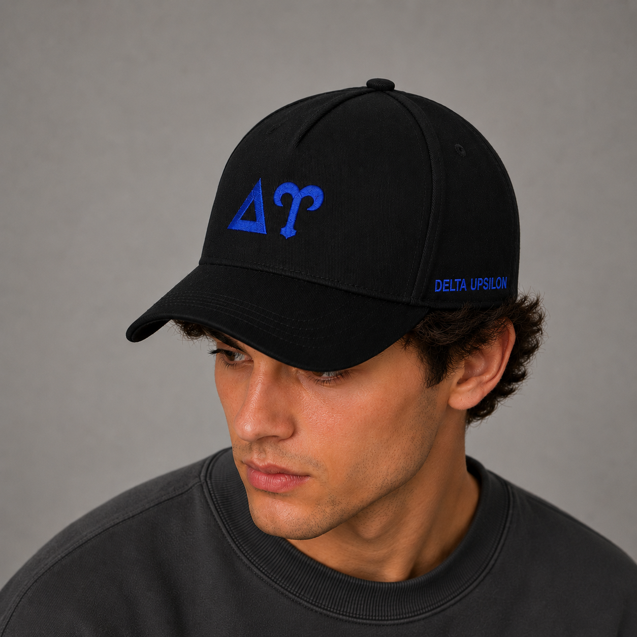 Delta Upsilon Fraternity Baseball Cap- Brushed Cotton 5-Panel Black Hat