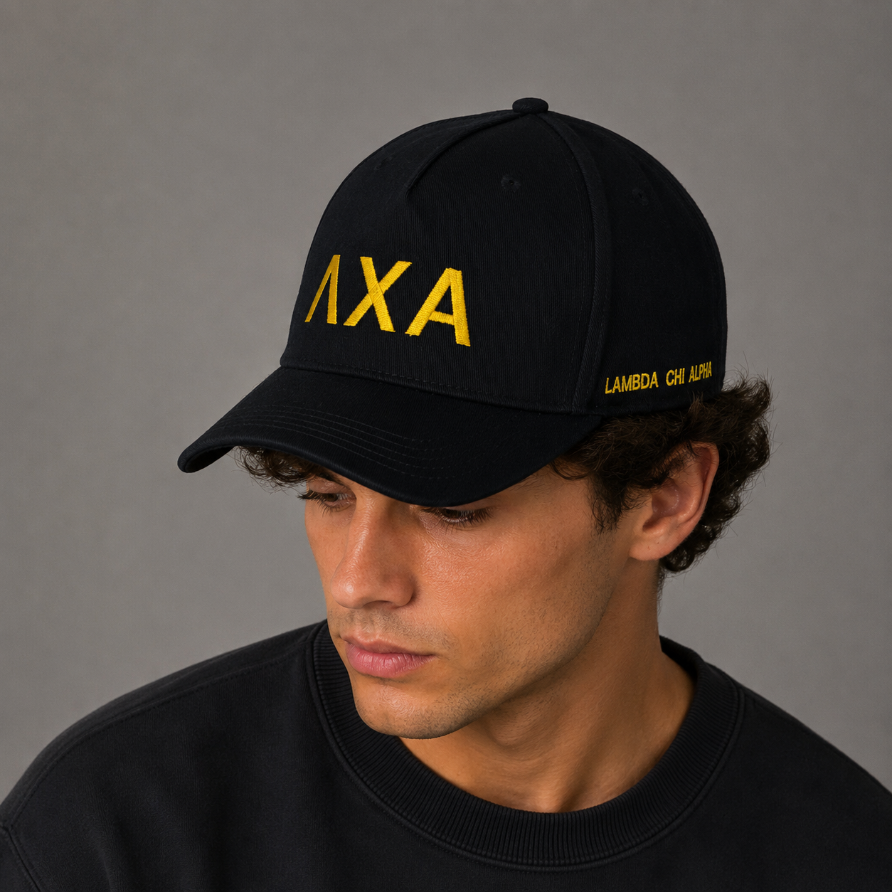 Lambda Chi Alpha Fraternity Baseball Cap- Brushed Cotton 5-Panel Black Hat