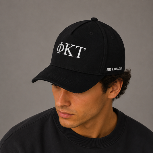 Phi Kappa Tau Baseball Cap- Brushed Cotton 5-Panel Black Hat