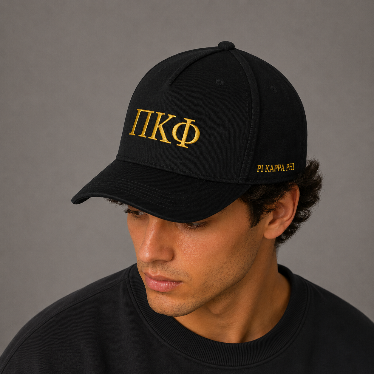 Pi Kappa Phi Fraternity Baseball Cap- Brushed Cotton 5-Panel Black Hat