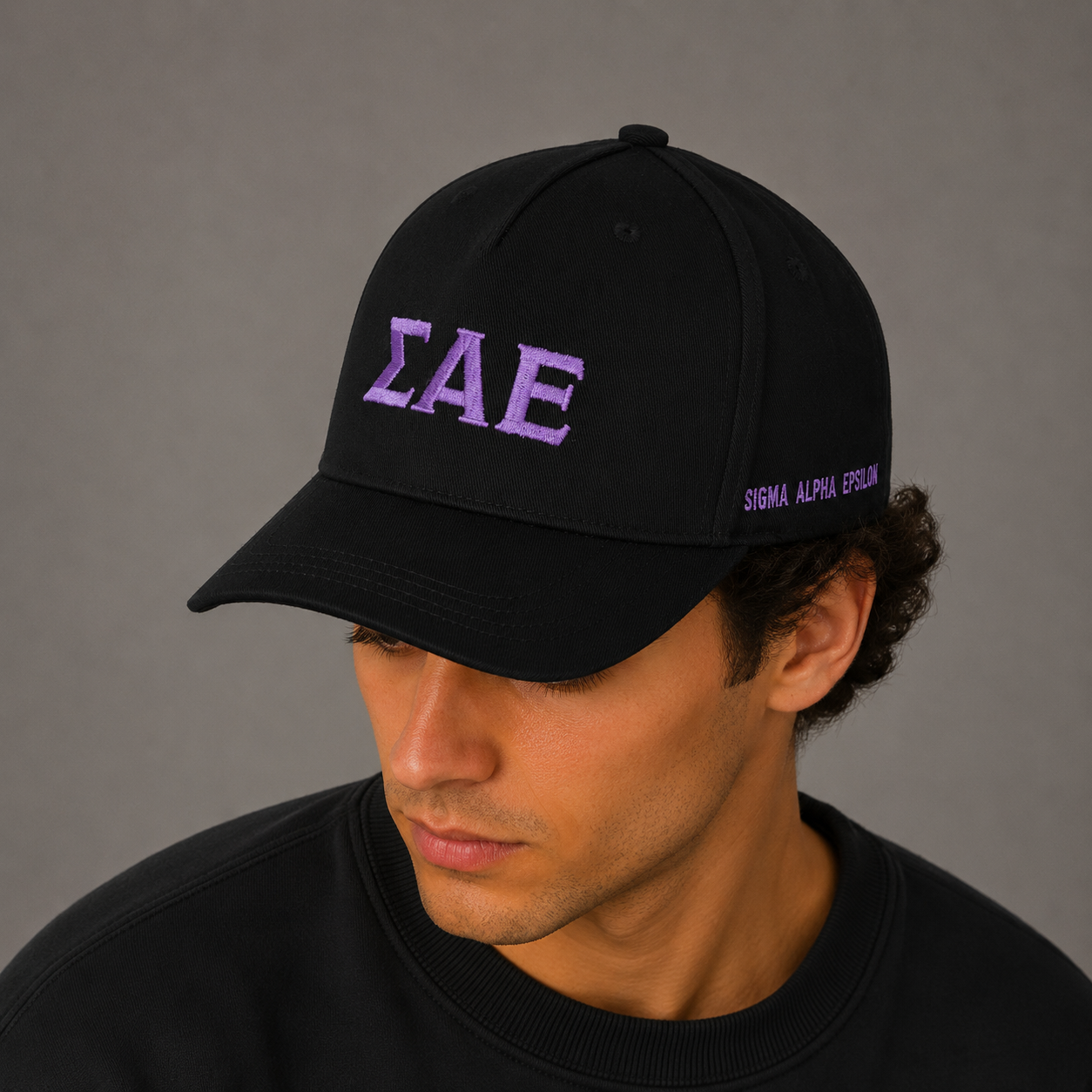 Sigma Alpha Epsilon Baseball Cap- Brushed Cotton 5-Panel Black Hat