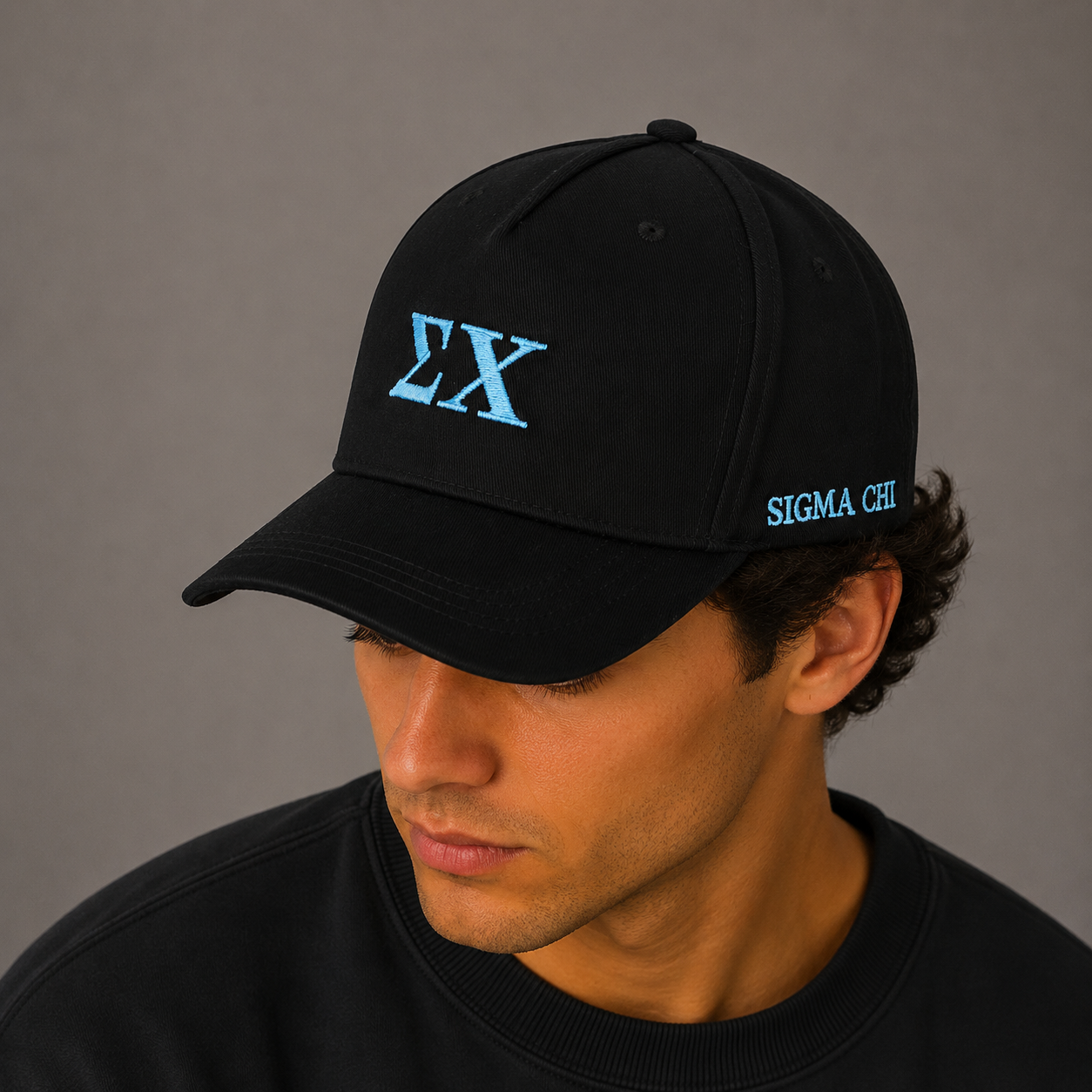 Sigma Chi Fraternity Baseball Cap- Brushed Cotton 5-Panel Black Hat