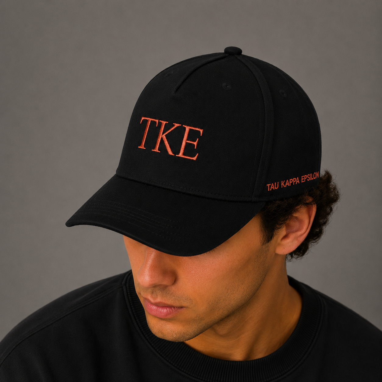Tau Kappa Epsilon Fraternity Baseball Cap- Brushed Cotton 5-Panel Black Hat
