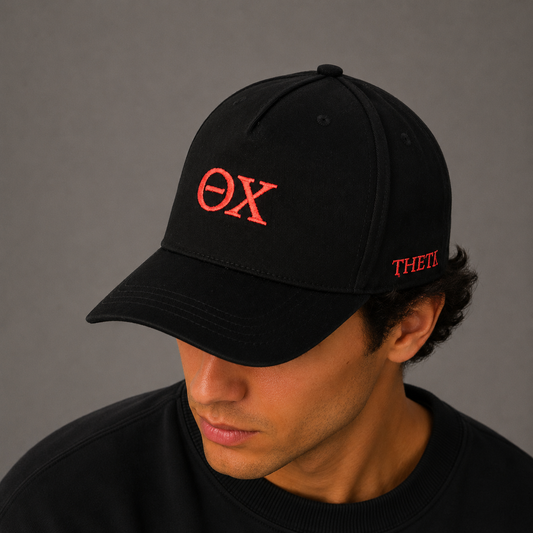 Theta Chi Baseball Cap- Brushed Cotton 5-Panel Black Hat