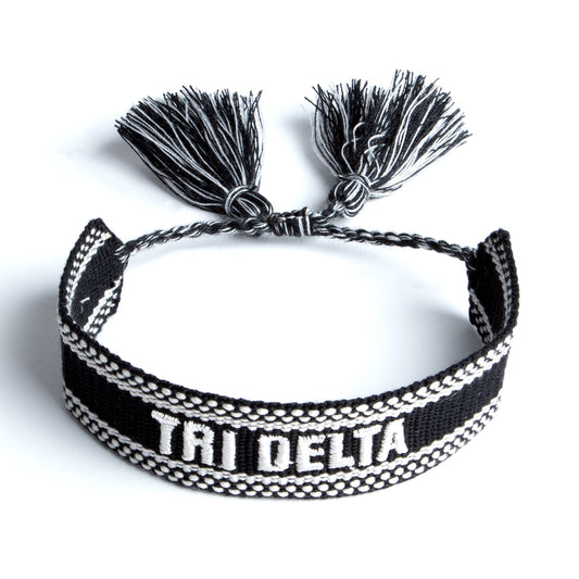 Delta Delta Delta Woven Bracelet, Black and White Design