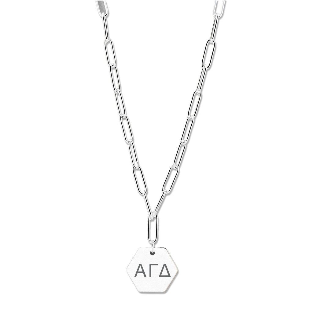 Alpha Gamma Delta Necklace- Silver Paperclip Style with AGD Pendant