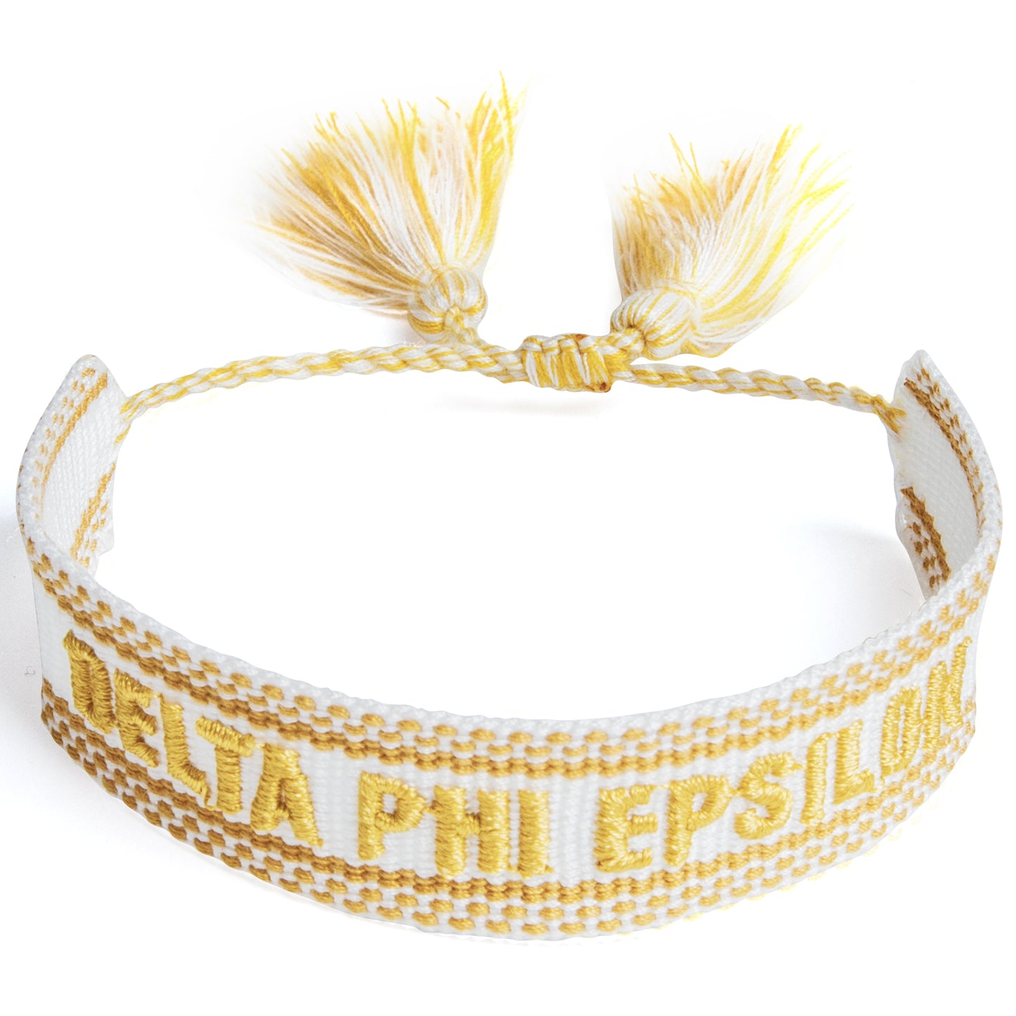 Delta Phi Epsilon Woven Bracelet, White and Gold Design