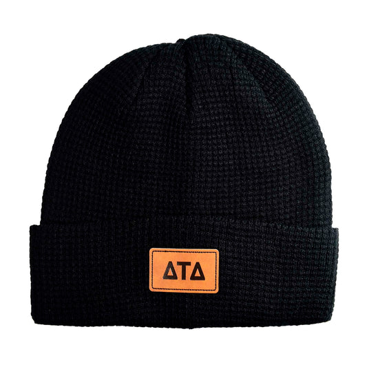 Delta Tau Delta Fraternity Beanie Hat - Black Winter Hat w/ Greek Letters Patch