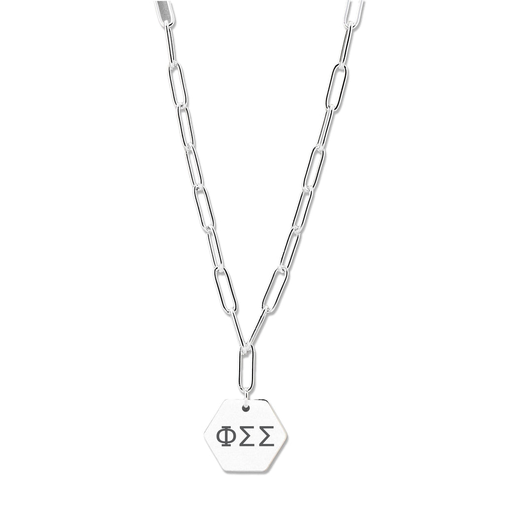 Phi Sigma Sigma Necklace- Silver Paperclip Style with PSS Pendant