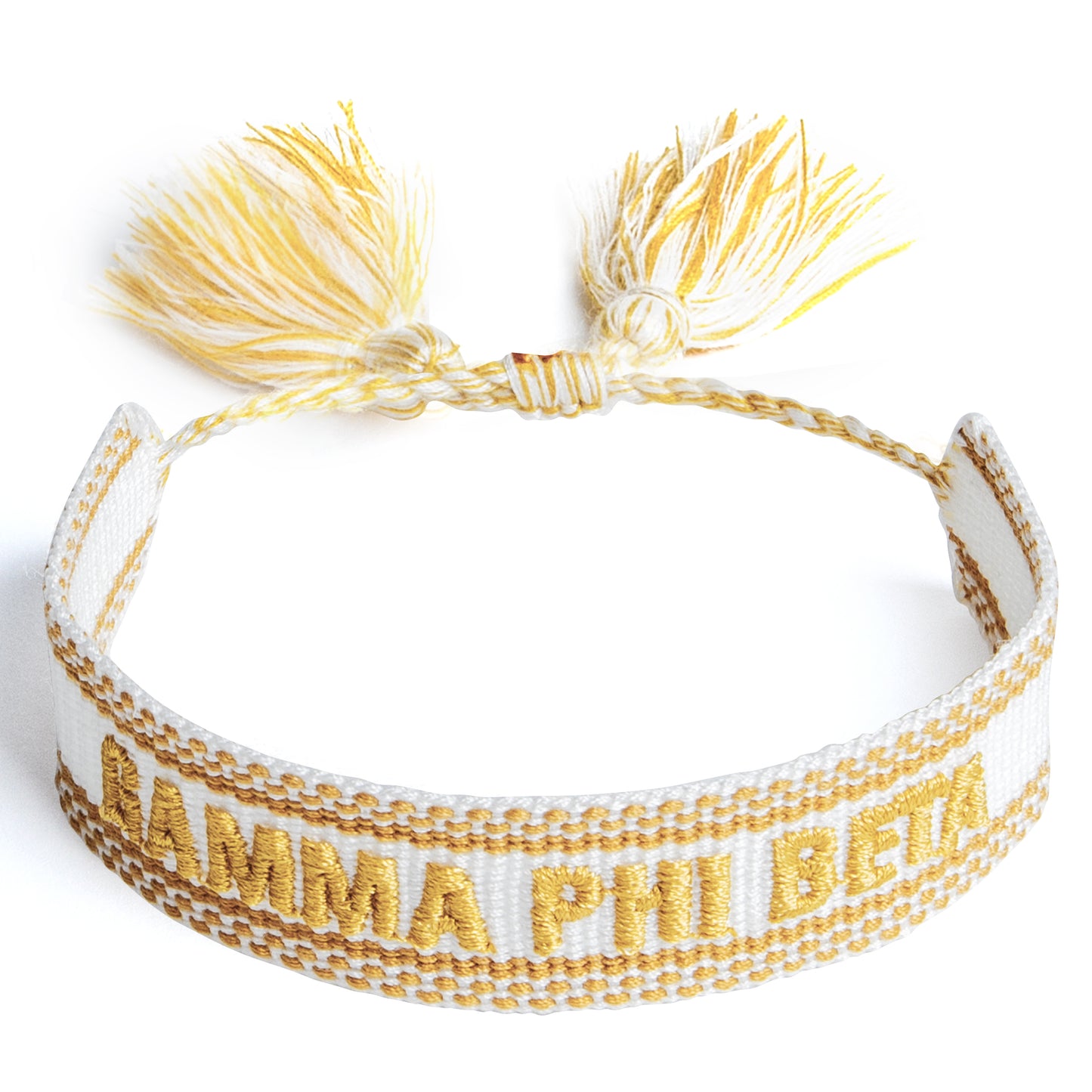Gamma Phi Beta Woven Bracelet, White and Gold Design